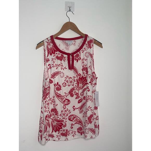 NWT Liz Claiborne PM Women’s Sleeveless Red White Paisley Floral - Picture 3 of 6
